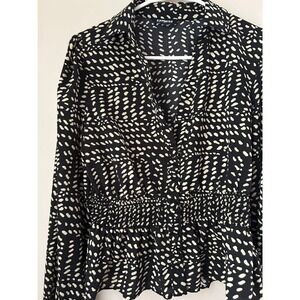 Express Black & Beige Print Blouse Top S Whismigoth Indie Sleeze Office Glam